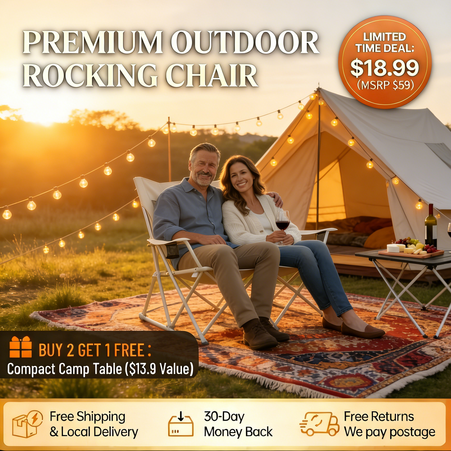 Nexus Home Premium Outdoor Spring-Action Rocking Camping Chair