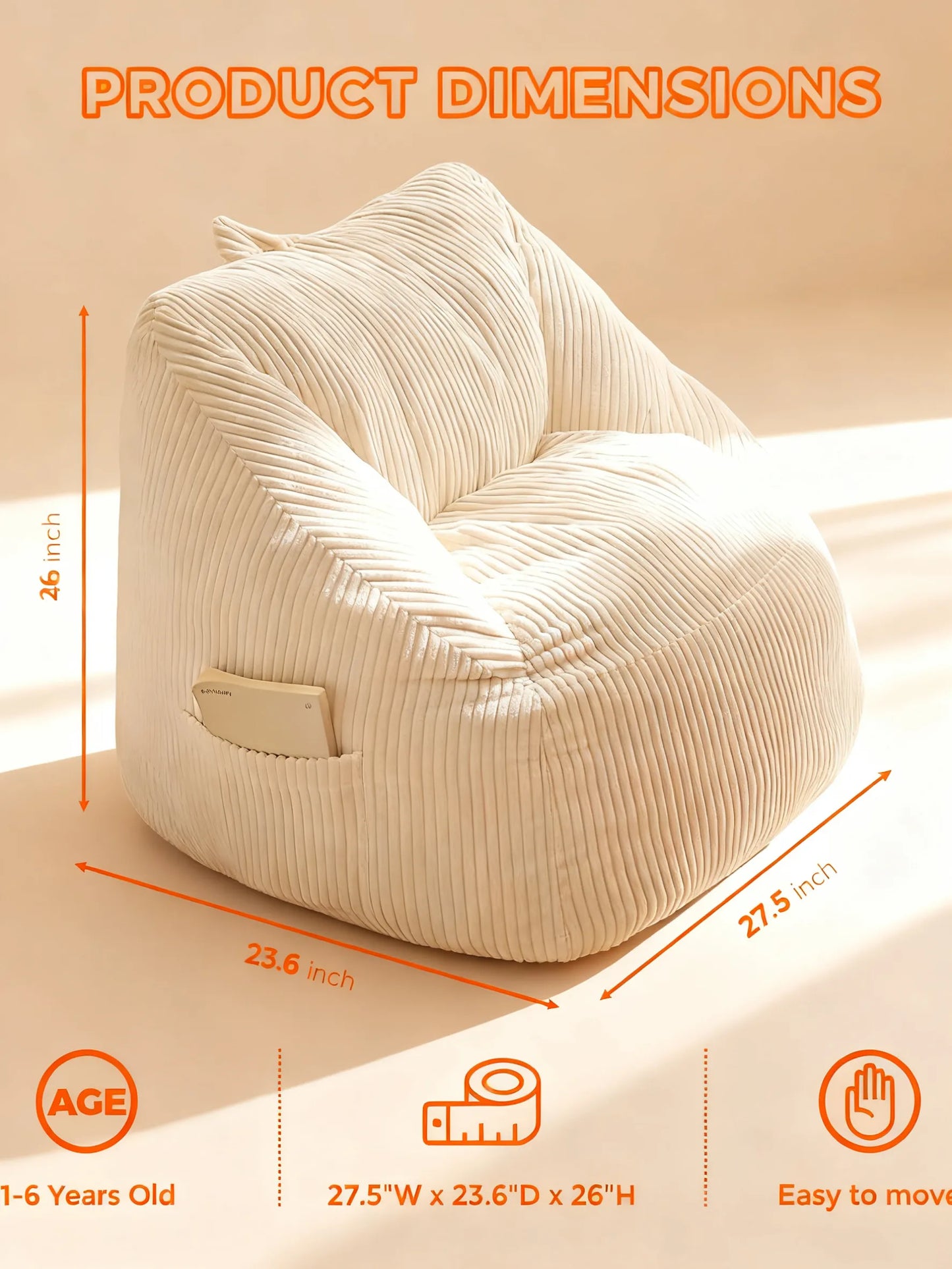 Cozy Corduroy Kids Bean Bag Chair with Supportive Design