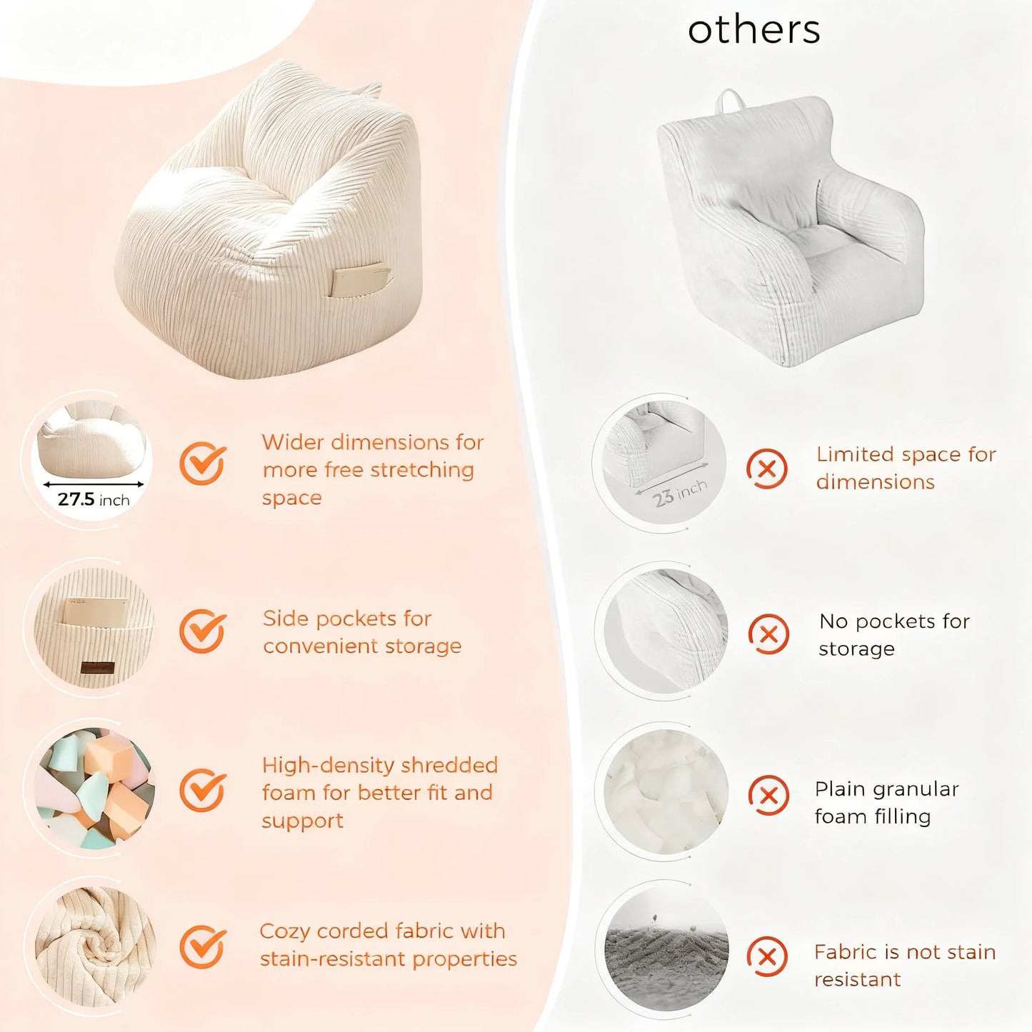 Cozy Corduroy Kids Bean Bag Chair with Supportive Design