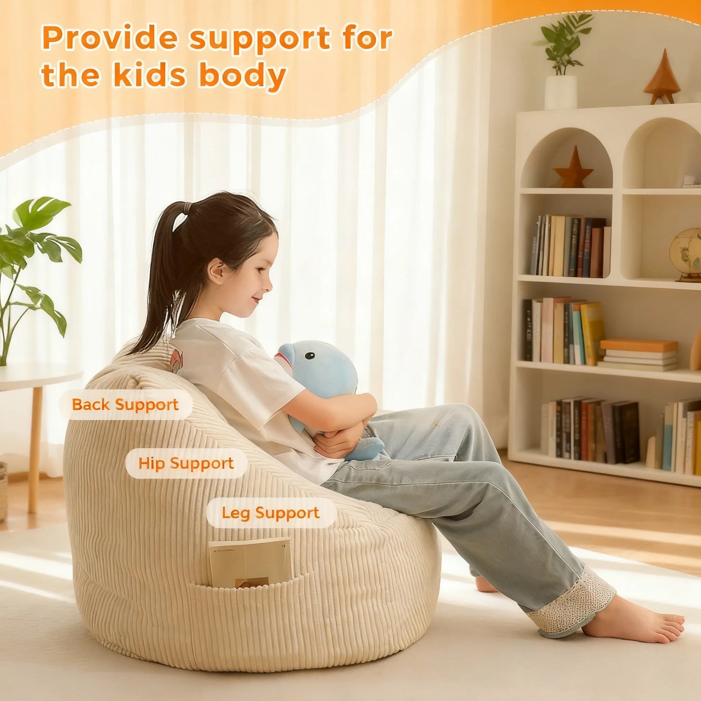 Cozy Corduroy Kids Bean Bag Chair with Supportive Design