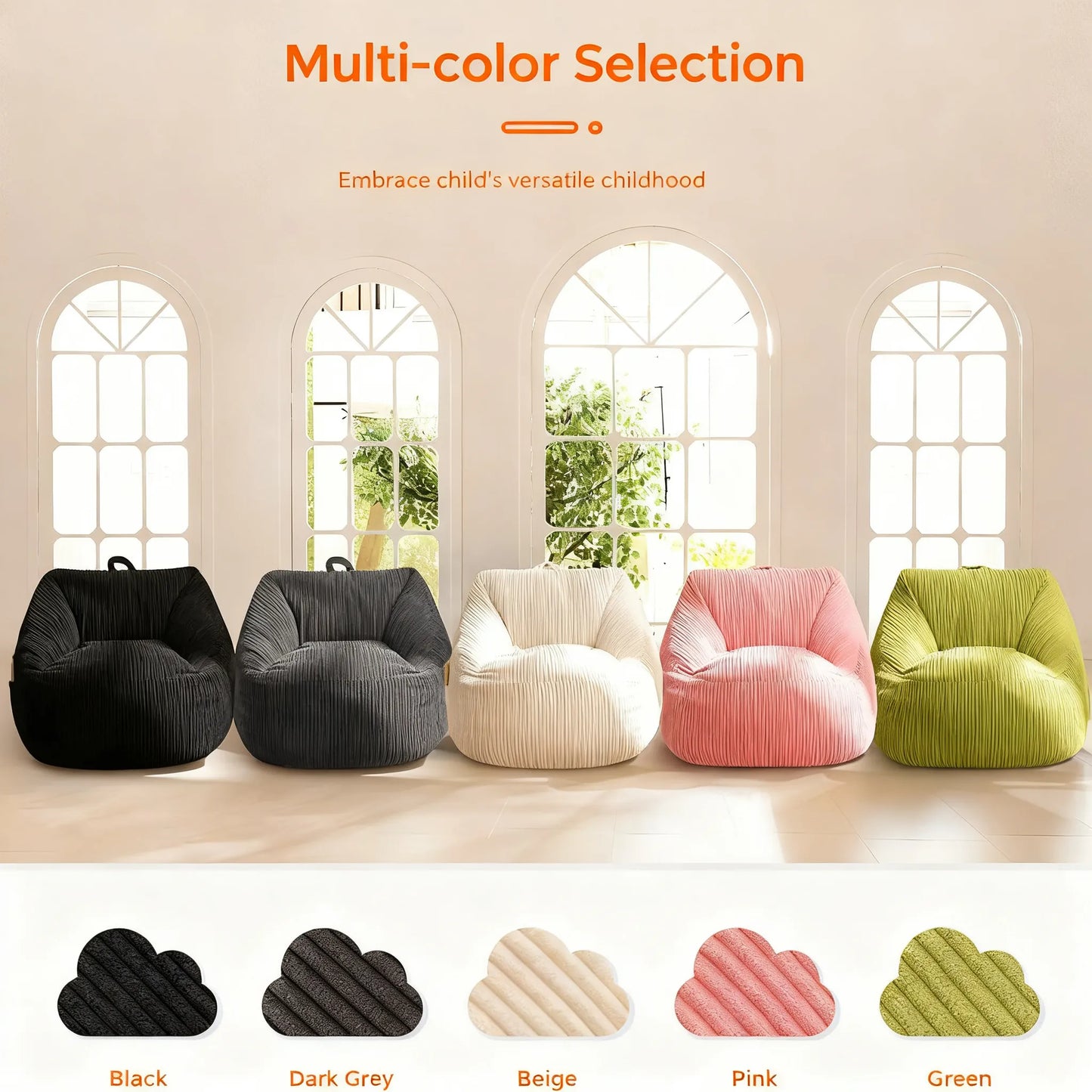 Cozy Corduroy Kids Bean Bag Chair with Supportive Design